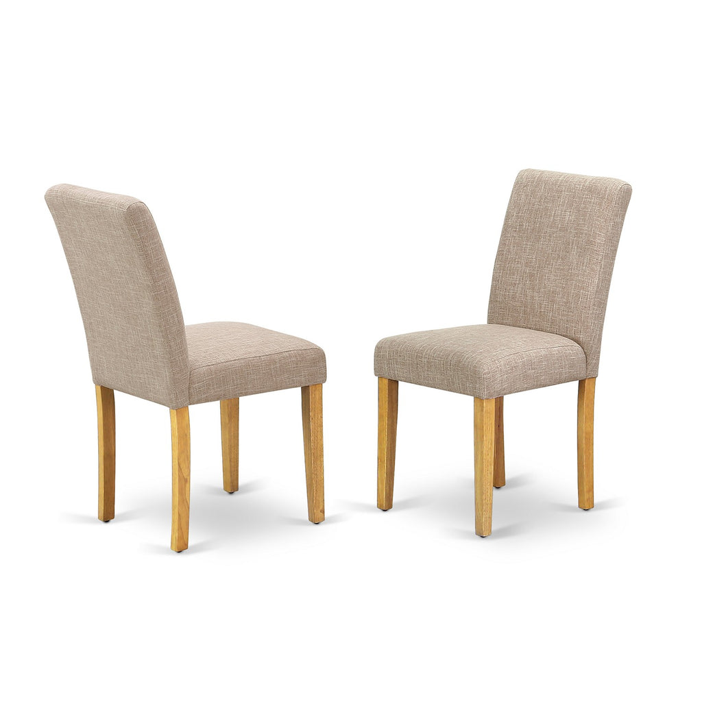 East West Furniture ABP4T04 Abbott Parson Dining Chairs - Light Tan Linen Fabric Padded Dinette Chairs, Set of 2, Oak