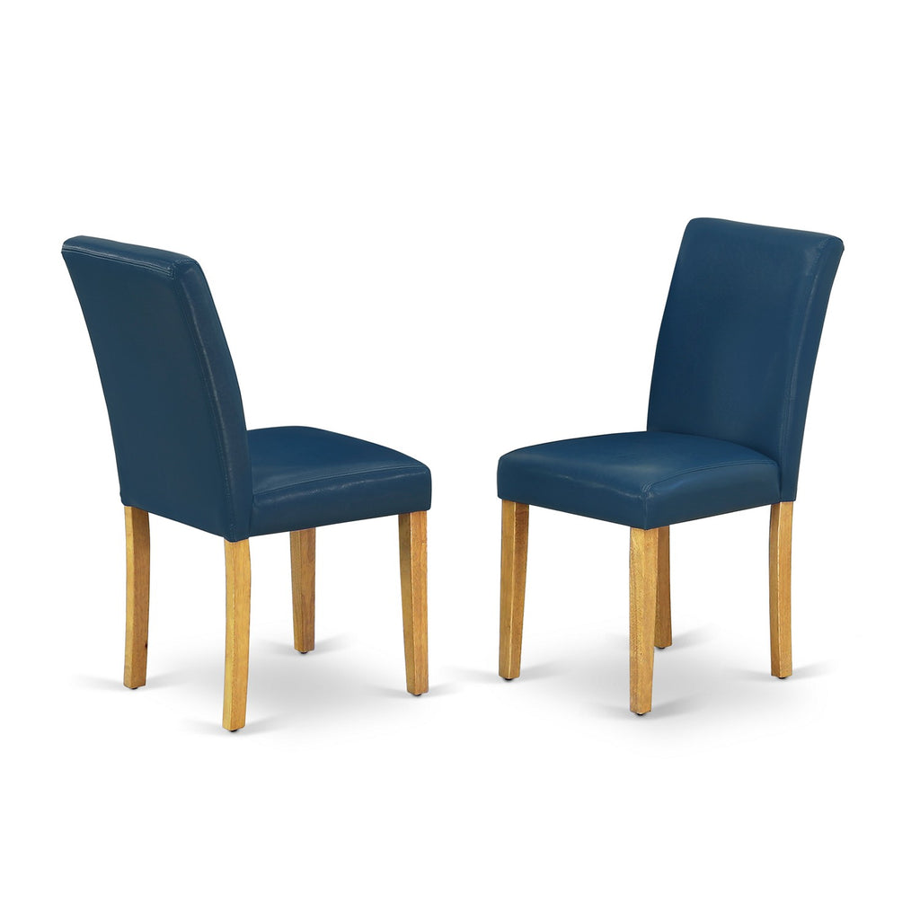 East West Furniture ABP4T55 Abbott Parson Kitchen Chairs - Oasis Blue Faux Leather Padded Dining Chairs, Set of 2, Oak