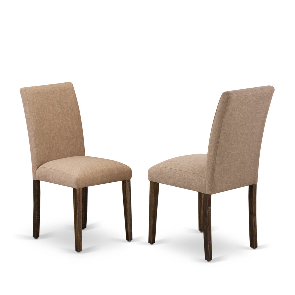 East West Furniture ABP7T47 Abbott Parson Kitchen Chairs - Light Sable Linen Fabric Padded Dining Chairs, Set of 2, Jacobean