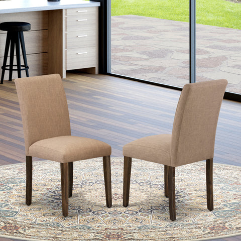 East West Furniture ABP7T47 Abbott Parson Kitchen Chairs - Light Sable Linen Fabric Padded Dining Chairs, Set of 2, Jacobean