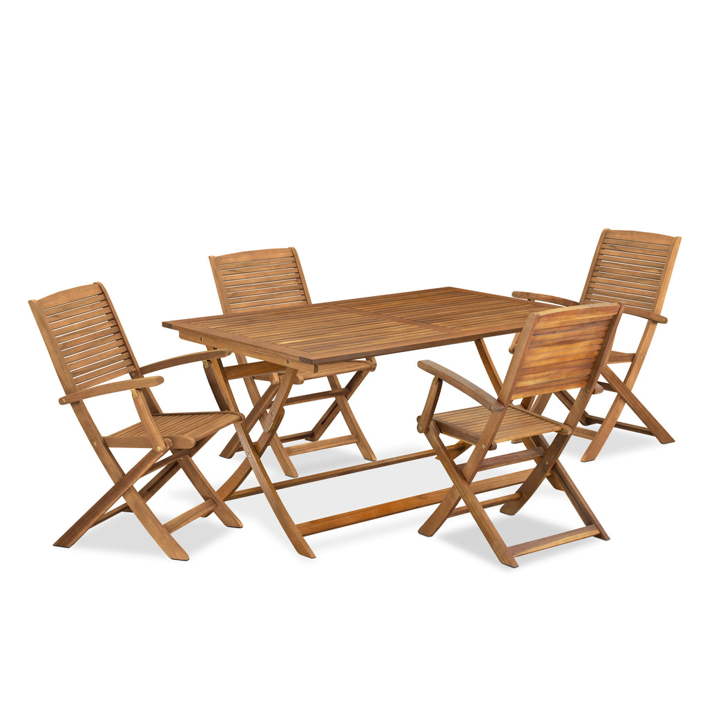 East West Furniture AEHD5CANA 5 Piece Patio Dining Set Consist of a Rectangle Outdoor Acacia Wood Dining Table and 4 Folding Arm Chairs, 36x60 Inch, Natural Oil