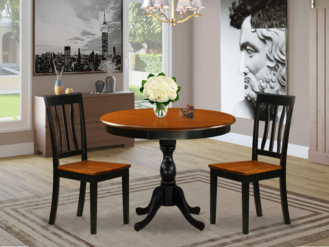 East West Furniture AMAN3-BCH-W 3 Piece Dining Table Set for Small Spaces Contains a Round Kitchen Table with Pedestal and 2 Dining Room Chairs, 36x36 Inch, Black & Cherry