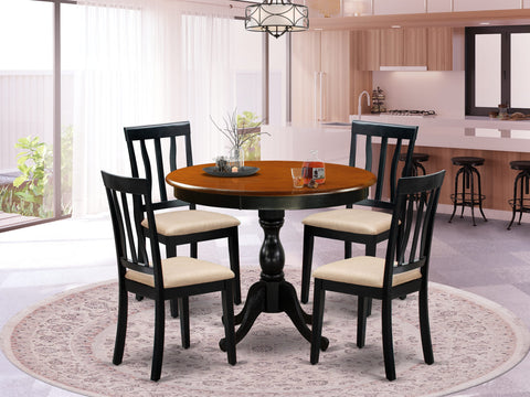 East West Furniture AMAN5-BCH-C 5 Piece Kitchen Table & Chairs Set Includes a Round Dining Room Table with Pedestal and 4 Linen Fabric Upholstered Chairs, 36x36 Inch, Black & Cherry