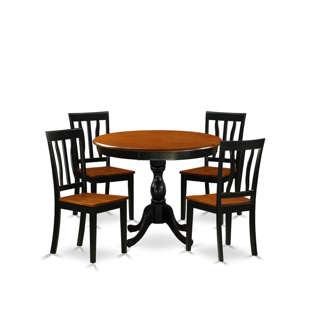 East West Furniture AMAN5-BCH-W 5 Piece Dinette Set for 4 Includes a Round Kitchen Table with Pedestal and 4 Kitchen Dining Chairs, 36x36 Inch, Black & Cherry
