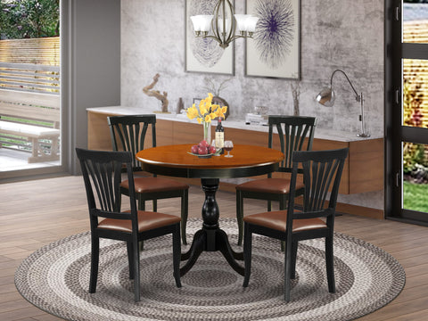 East West Furniture AMAV5-BCH-LC 5 Piece Modern Dining Table Set Includes a Round Kitchen Table with Pedestal and 4 Faux Leather Upholstered Dining Chairs, 36x36 Inch, Black & Cherry