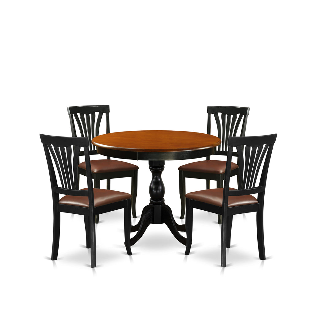 East West Furniture AMAV5-BCH-LC 5 Piece Modern Dining Table Set Includes a Round Kitchen Table with Pedestal and 4 Faux Leather Upholstered Dining Chairs, 36x36 Inch, Black & Cherry