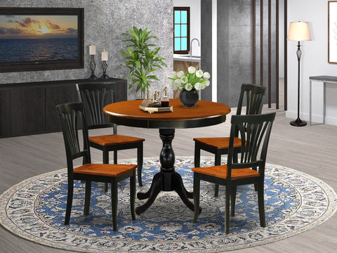 East West Furniture AMAV5-BCH-W 5 Piece Modern Dining Table Set Includes a Round Kitchen Table with Pedestal and 4 Dining Chairs, 36x36 Inch, Black & Cherry