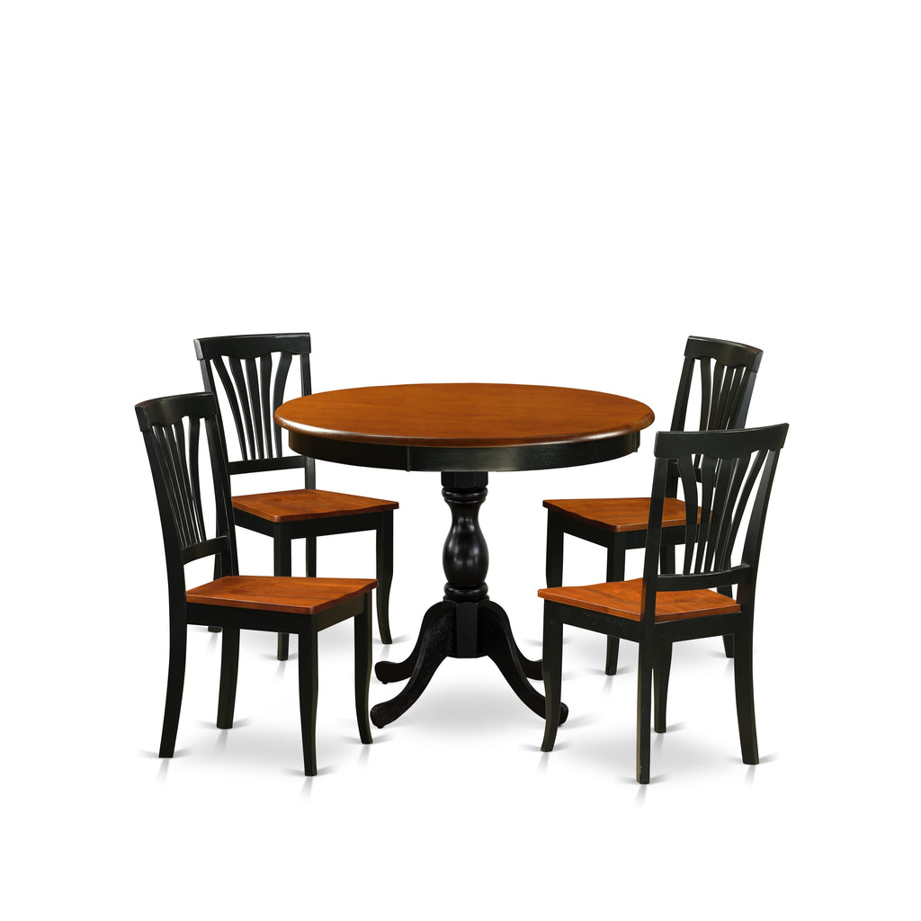 East West Furniture AMAV5-BCH-W 5 Piece Modern Dining Table Set Includes a Round Kitchen Table with Pedestal and 4 Dining Chairs, 36x36 Inch, Black & Cherry