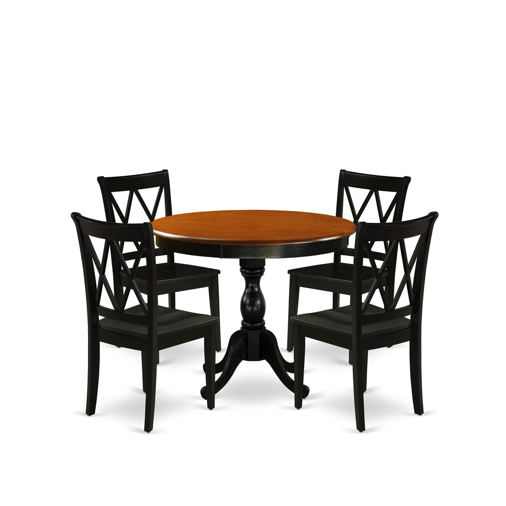 East West Furniture AMCL5-BCH-W 5 Piece Dinette Set for 4 Includes a Round Kitchen Table with Pedestal and 4 Dining Room Chairs, 36x36 Inch, Black & Cherry