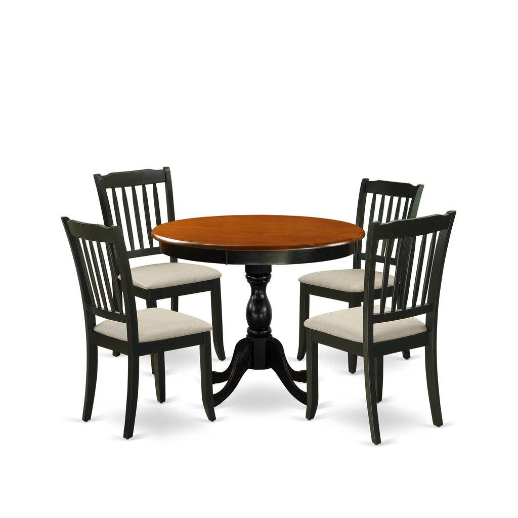 East West Furniture AMDA5-BCH-C 5 Piece Dining Room Table Set Includes a Round Kitchen Table with Pedestal and 4 Linen Fabric Upholstered Dining Chairs, 36x36 Inch, Black & Cherry