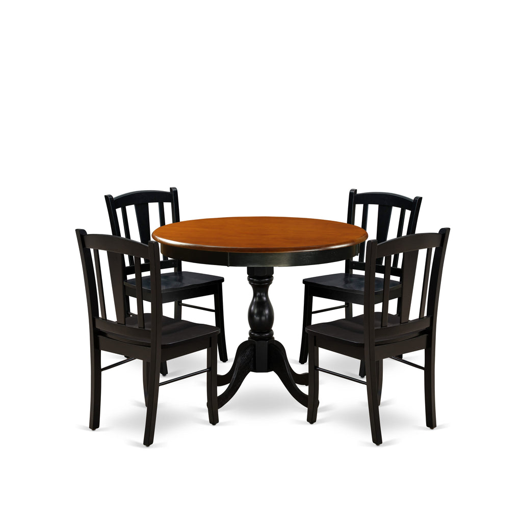 East West Furniture AMDL5-BCH-W 5 Piece Kitchen Table Set for 4 Includes a Round Dining Room Table with Pedestal and 4 Dining Chairs, 36x36 Inch, Black & Cherry