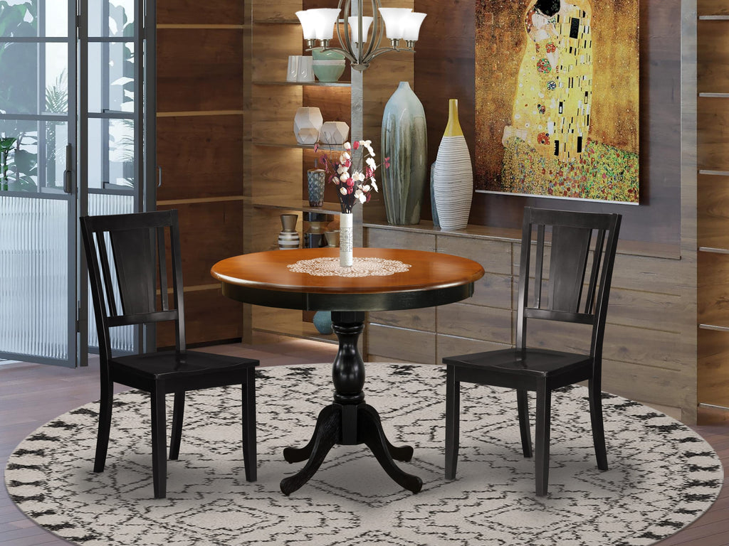East West Furniture AMDU3-BCH-W 3 Piece Dinette Set for Small Spaces Contains a Round Dining Room Table with Pedestal and 2 Kitchen Dining Chairs, 36x36 Inch, Black & Cherry