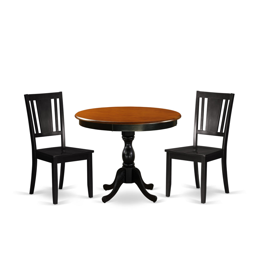 East West Furniture AMDU3-BCH-W 3 Piece Dinette Set for Small Spaces Contains a Round Dining Room Table with Pedestal and 2 Kitchen Dining Chairs, 36x36 Inch, Black & Cherry