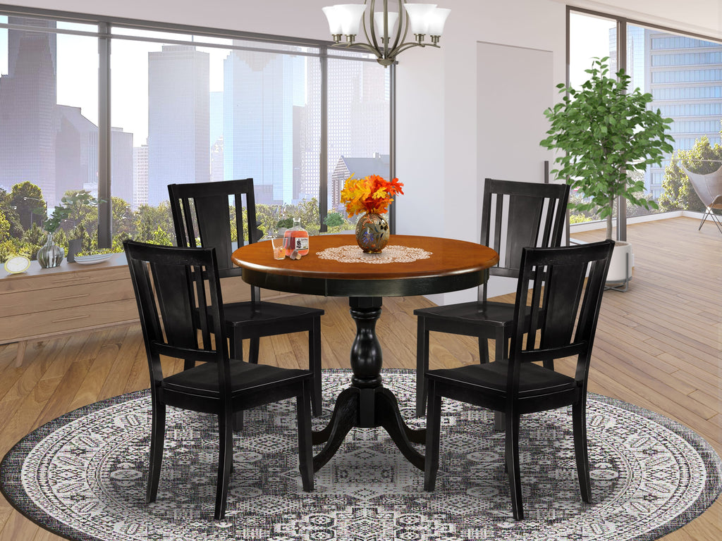 East West Furniture AMDU5-BCH-W 5 Piece Dining Room Table Set Includes a Round Kitchen Table with Pedestal and 4 Dining Chairs, 36x36 Inch, Black & Cherry