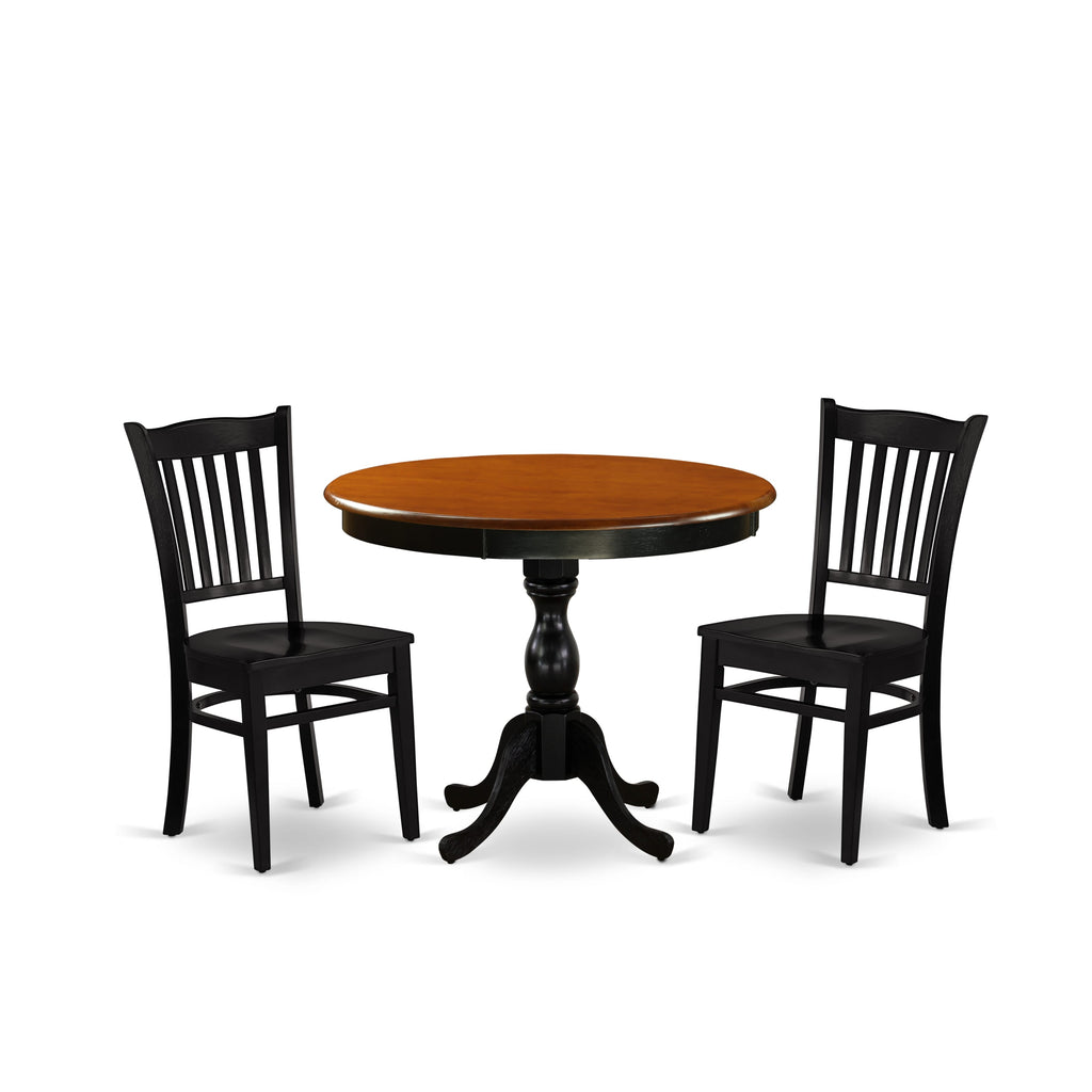 East West Furniture AMGR3-BCH-W 3 Piece Dinette Set for Small Spaces Contains a Round Kitchen Table with Pedestal and 2 Dining Room Chairs, 36x36 Inch, Black & Cherry