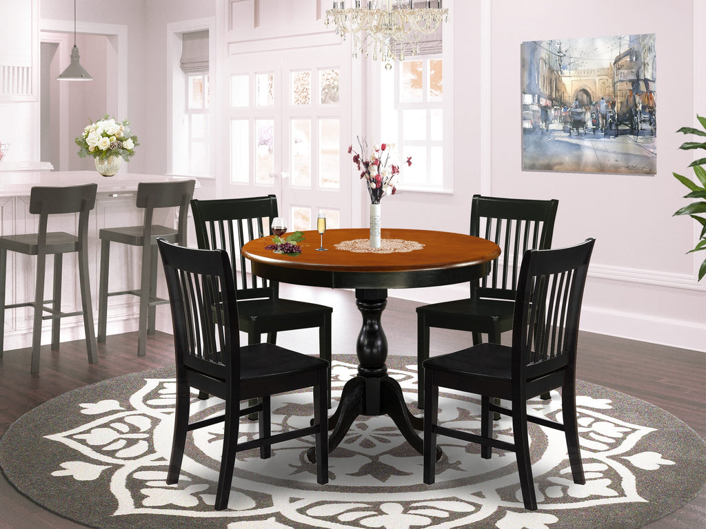 East West Furniture AMNF5-BCH-W 5 Piece Kitchen Table & Chairs Set Includes a Round Dining Room Table with Pedestal and 4 Dining Room Chairs, 36x36 Inch, Black & Cherry