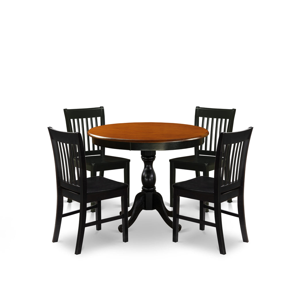 East West Furniture AMNF5-BCH-W 5 Piece Kitchen Table & Chairs Set Includes a Round Dining Room Table with Pedestal and 4 Dining Room Chairs, 36x36 Inch, Black & Cherry