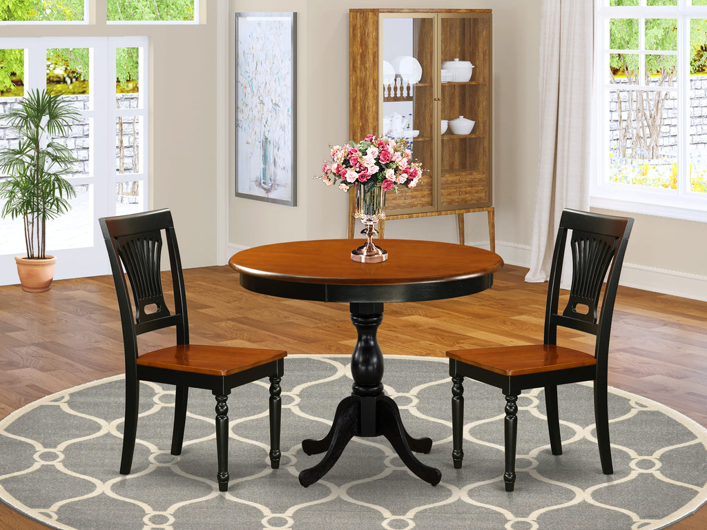 East West Furniture AMPV3-BCH-W 3 Piece Dinette Set for Small Spaces Contains a Round Kitchen Table with Pedestal and 2 Dining Chairs, 36x36 Inch, Black & Cherry