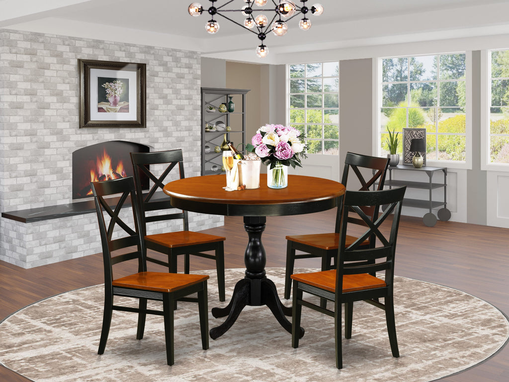 East West Furniture AMQU5-BCH-W 5 Piece Dining Table Set for 4 Includes a Round Kitchen Table with Pedestal and 4 Kitchen Dining Chairs, 36x36 Inch, Black & Cherry