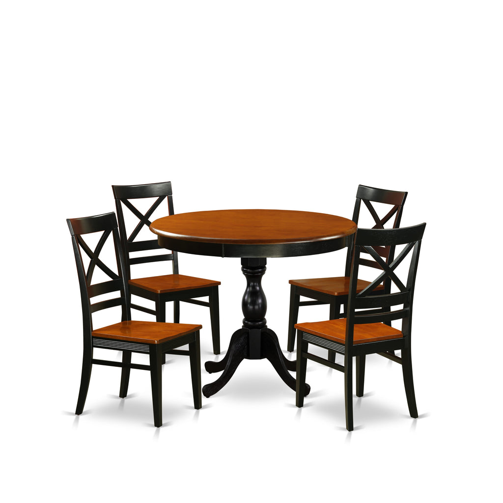 East West Furniture AMQU5-BCH-W 5 Piece Dining Table Set for 4 Includes a Round Kitchen Table with Pedestal and 4 Kitchen Dining Chairs, 36x36 Inch, Black & Cherry