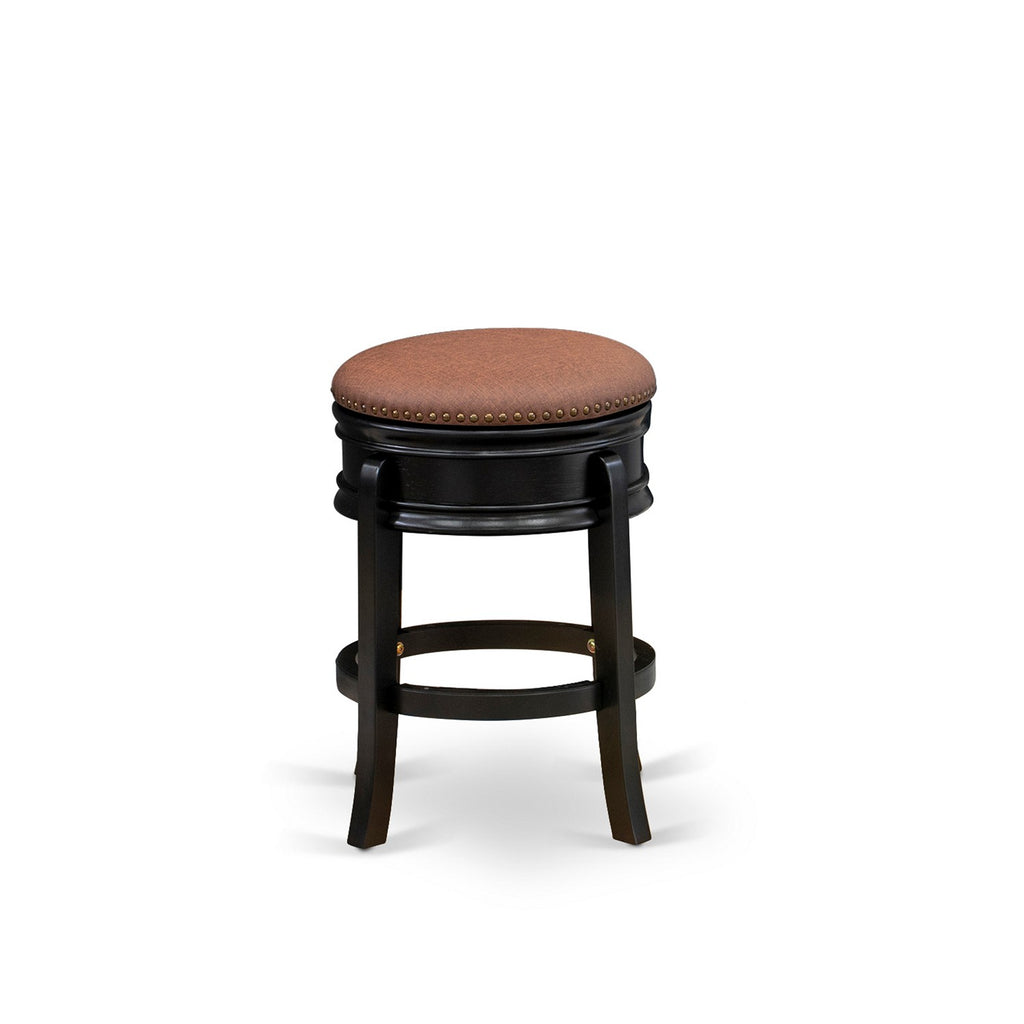 East West Furniture AMS024-112 Amherst Counter Height Barstool - Round Shape Brown Roast PU Leather Upholstered Backless Chairs, 24 inch Height, Black