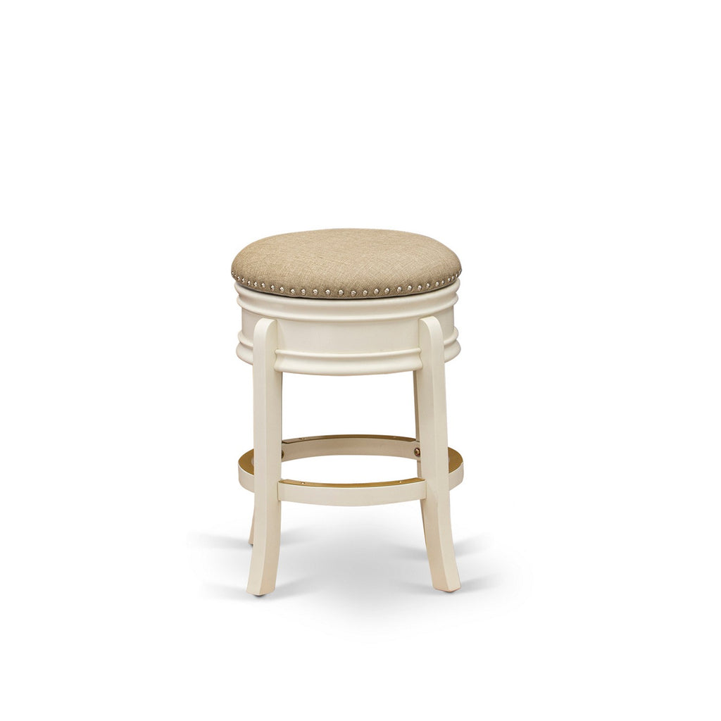 East West Furniture AMS024-202 Amherst Counter Stool Bar Chair - Round Shape Sandalwood PU Leather Upholstered Bar Height Backless Chairs, 24 inch Height, Linen White