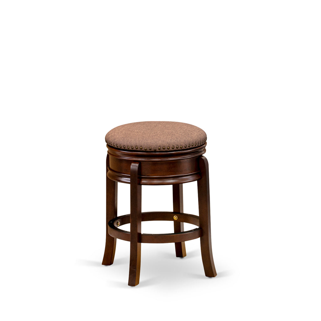 East West Furniture AMS024-303 Amherst Counter-Height Barstool - Round Shape Mocha PU Leather Upholstered Backless Chairs, 24 inch Height, Mahogany