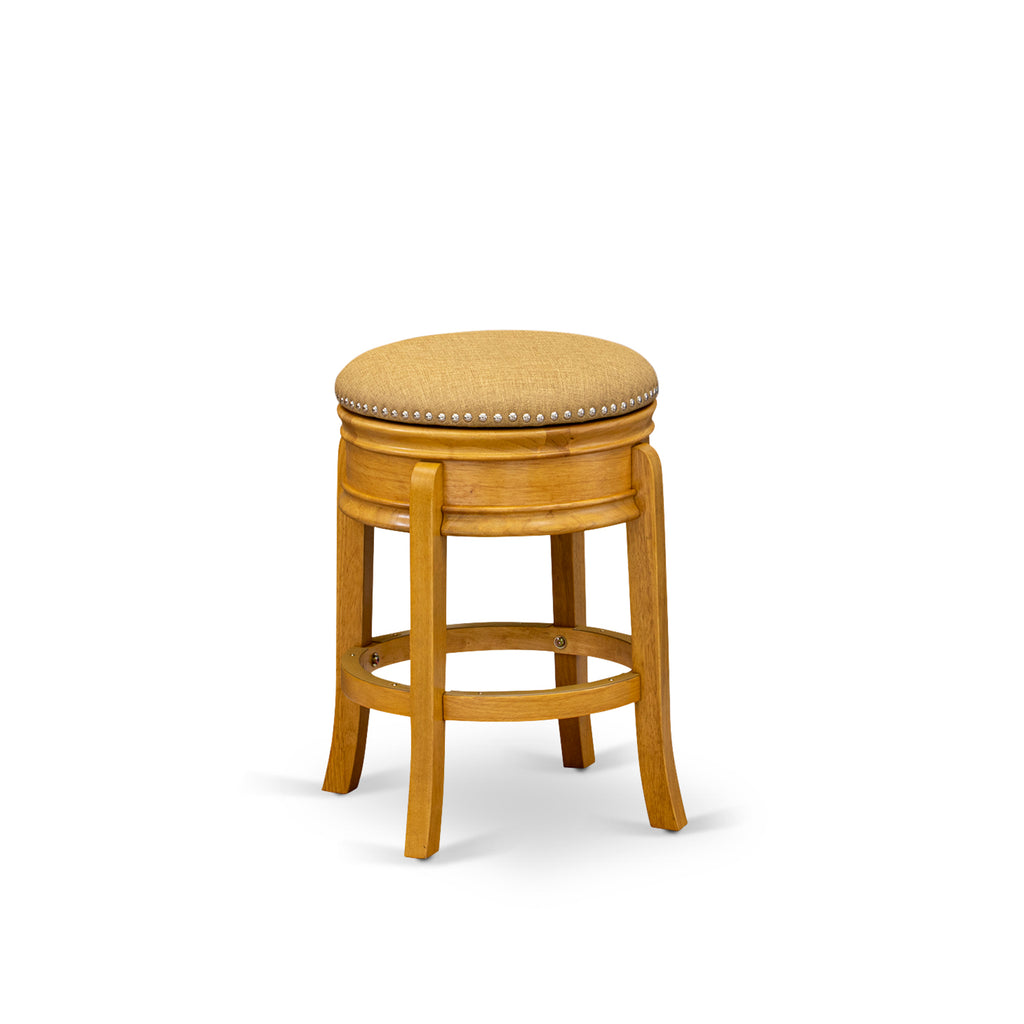 East West Furniture AMS024-416 Amherst Counter-Height Bar Stool - Round Shape Vegas Gold PU Leather Upholstered Backless Chairs, 24 inch Height, Oak