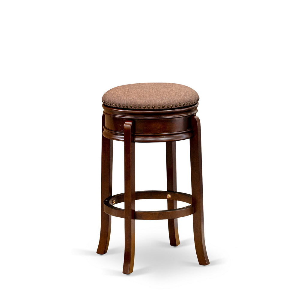 East West Furniture AMS030-303 Amherst Counter Stool Bar Chair - Round Shape Mocha PU Leather Upholstered Kitchen Counter Backless Chairs, 30 Inch Height, Mahogany