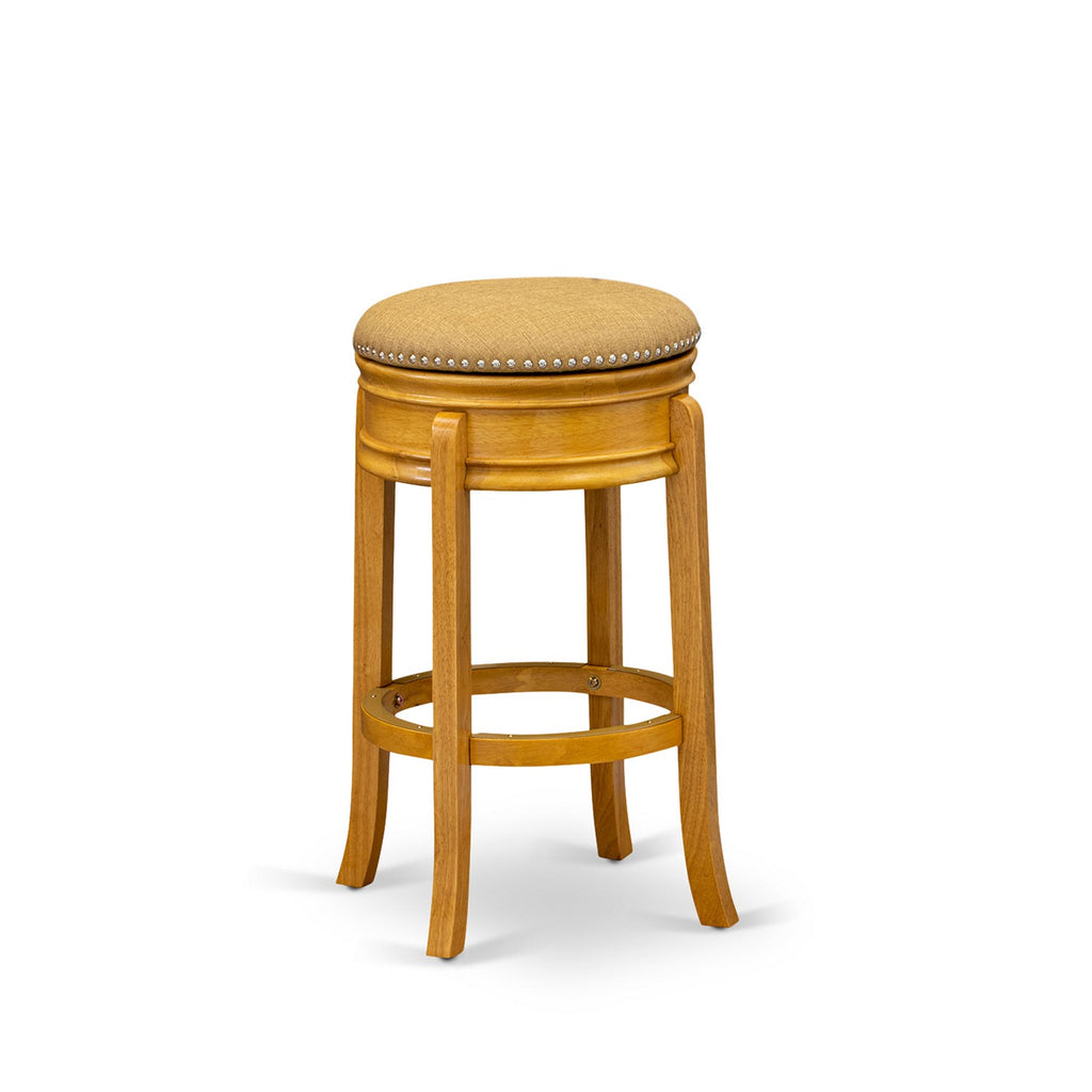 East West Furniture AMS030-416 Amherst Counter-Height Barstool - Round Shape Vegas Gold PU Leather Upholstered Pub Height Backless Chairs, 30 Inch Height, Oak