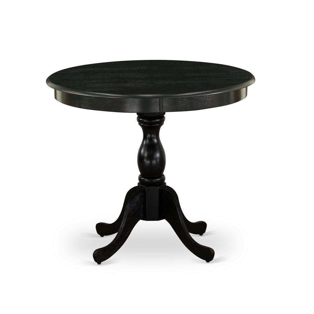 East West Furniture AMVA3-BLK-W 3 Piece Dining Table Set for Small Spaces Contains a Round Kitchen Table with Pedestal and 2 Dining Chairs, 36x36 Inch, Black