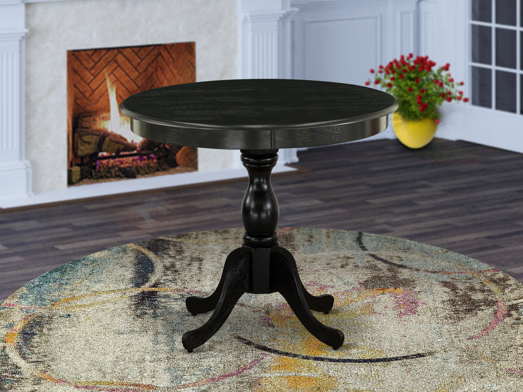 East West Furniture AMT-ABK-TP Antique Dining Table - a Round Wooden Table Top with Pedestal Base, 36x36 Inch, Wirebrushed Black