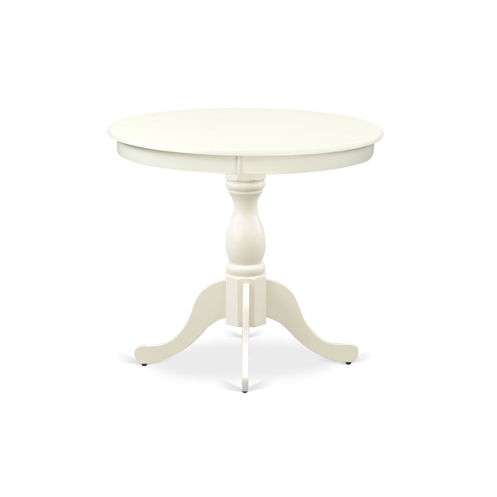 East West Furniture AMDA3-LWH-W 3 Piece Dinette Set for Small Spaces Contains a Round Kitchen Table with Pedestal and 2 Dining Chairs, 36x36 Inch, Linen White