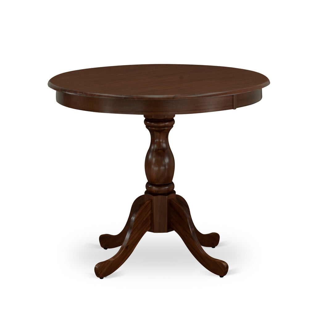 East West Furniture AMDA3-MAH-W 3 Piece Dining Table Set for Small Spaces Contains a Round Kitchen Table with Pedestal and 2 Dining Chairs, 36x36 Inch, Mahogany