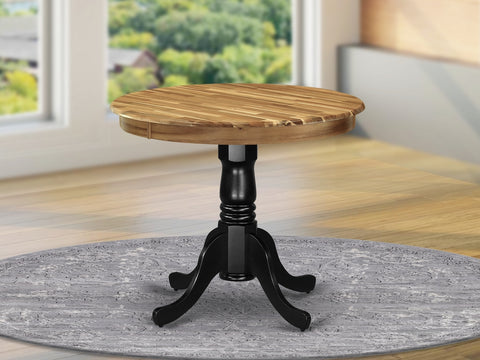 East West Furniture AMT-NBK-TP Antique Mid-Century Modern Dining Table - a Round Dining Table Top with Pedestal Base, 36x36 Inch, Natural & Black