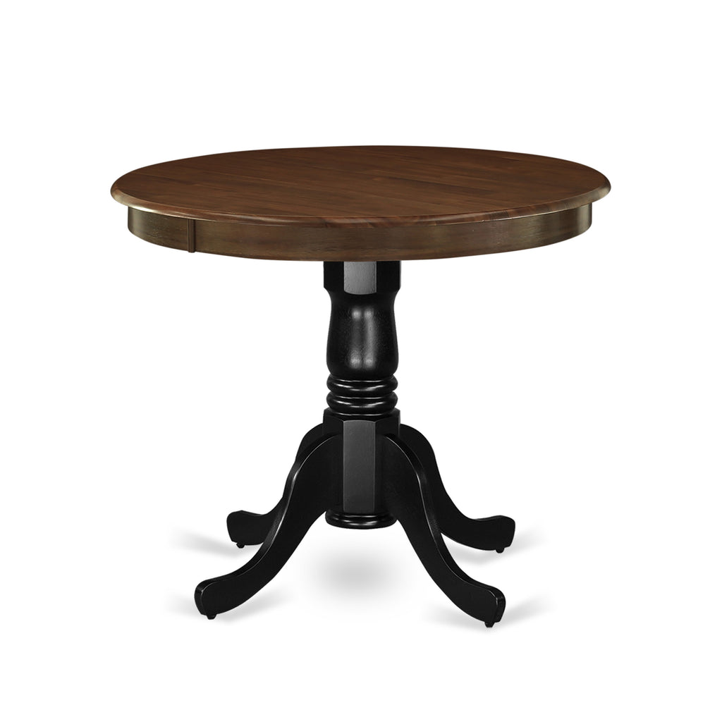 East West Furniture AMT-WBK-TP Antique Dining Table - a Round Wooden Table Top with Pedestal Base, 36x36 Inch, Oak & Black