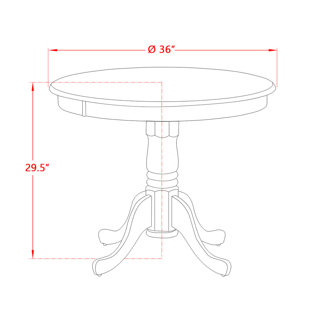 East West Furniture AMDL5-OAK-W 5 Piece Dinette Set for 4 Includes a Round Kitchen Table with Pedestal and 4 Dining Chairs, 36x36 Inch, Oak