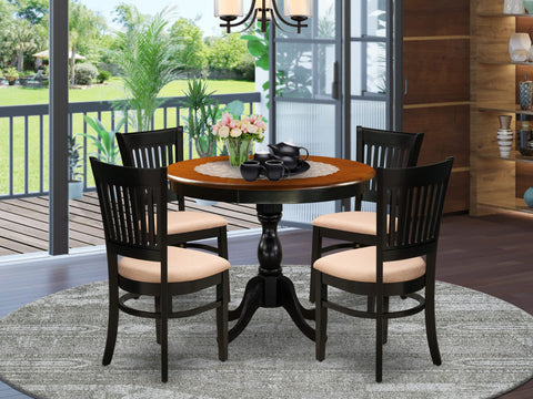 East West Furniture AMVA5-BCH-C 5 Piece Kitchen Table Set for 4 Includes a Round Dining Room Table with Pedestal and 4 Linen Fabric Upholstered Dining Chairs, 36x36 Inch, Black & Cherry