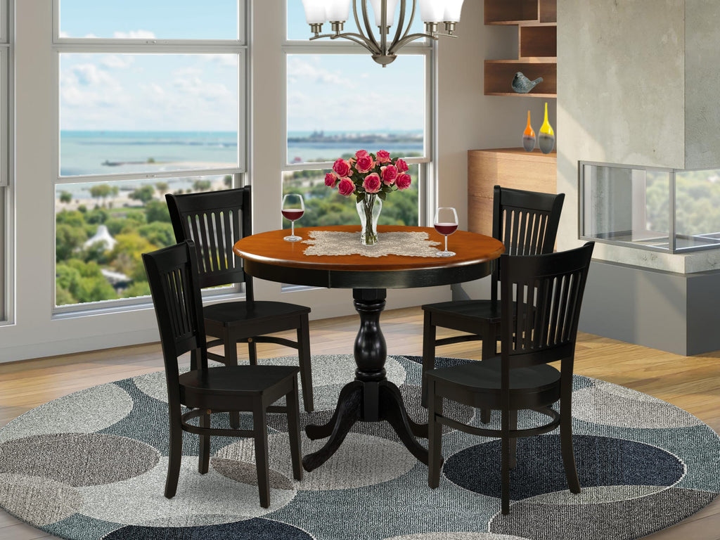 East West Furniture AMVA5-BCH-W 5 Piece Dinette Set for 4 Includes a Round Kitchen Table with Pedestal and 4 Dining Room Chairs, 36x36 Inch, Black & Cherry