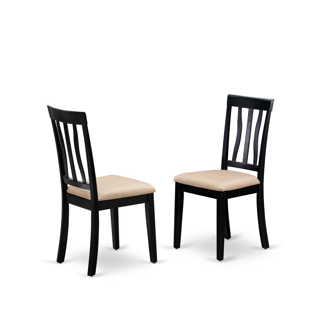 East West Furniture SHAN3-BLK-C 3 Piece Dining Set Contains a Round Kitchen Table with Pedestal and 2 Linen Fabric Dining Room Chairs, 42x42 Inch, Black