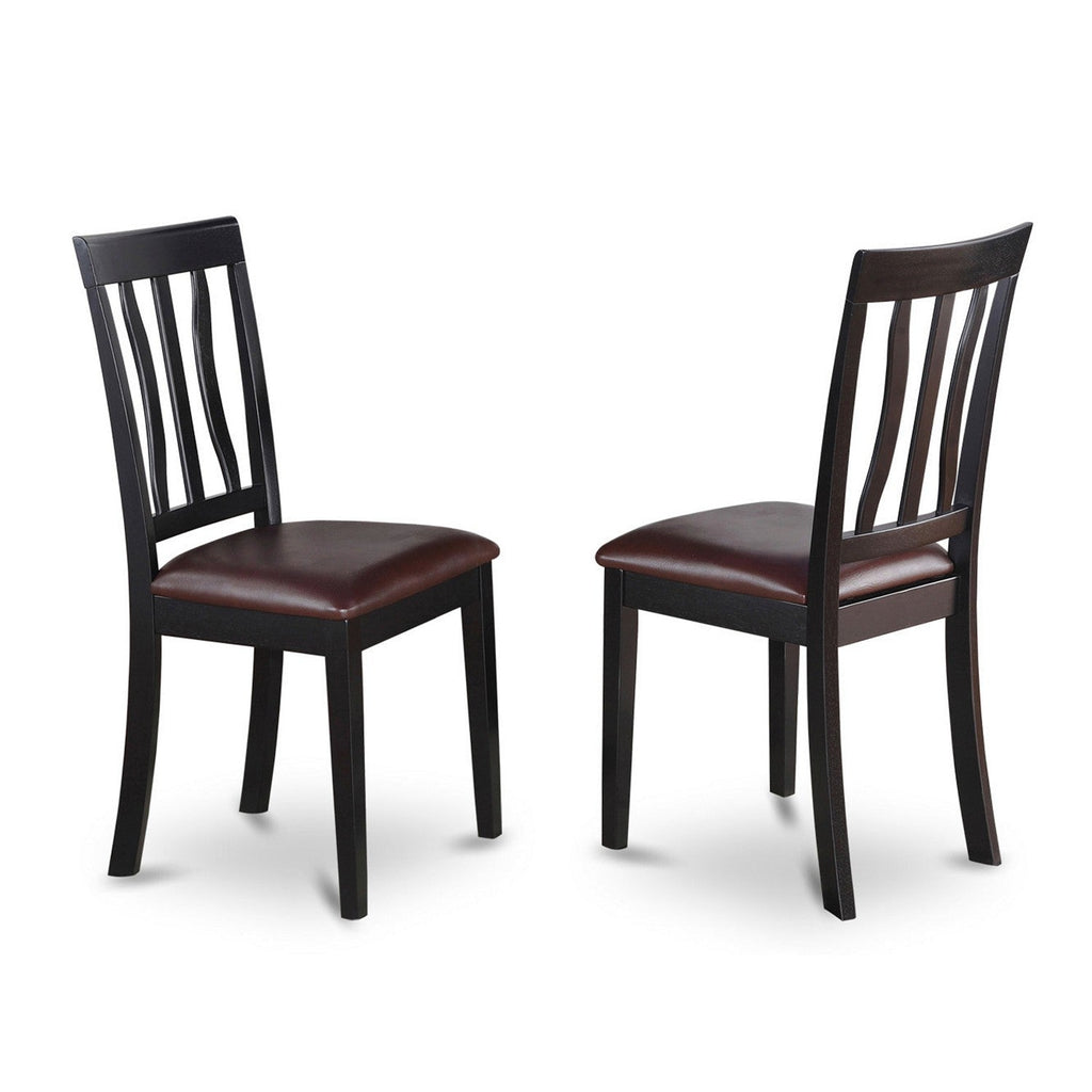 East West Furniture ANC-BLK-LC Antique Dining Room Chairs - Faux Leather Upholstered Wooden Chairs, Set of 2, Black & Cherry