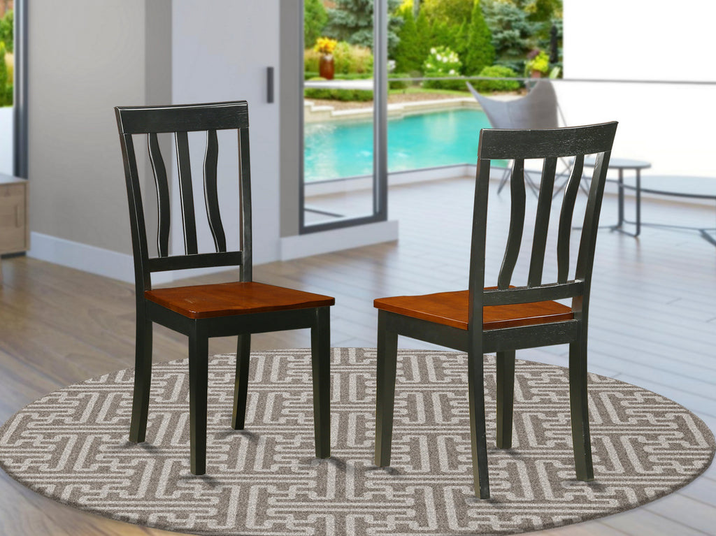 East West Furniture ANC-BLK-W Antique Kitchen Dining Chairs - Slat Back Wooden Seat Chairs, Set of 2, Black & Cherry