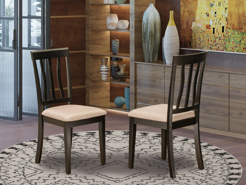 East West Furniture ANC-CAP-C Antique Kitchen Dining Chairs - Linen Fabric Upholstered Wood Chairs, Set of 2, Cappuccino