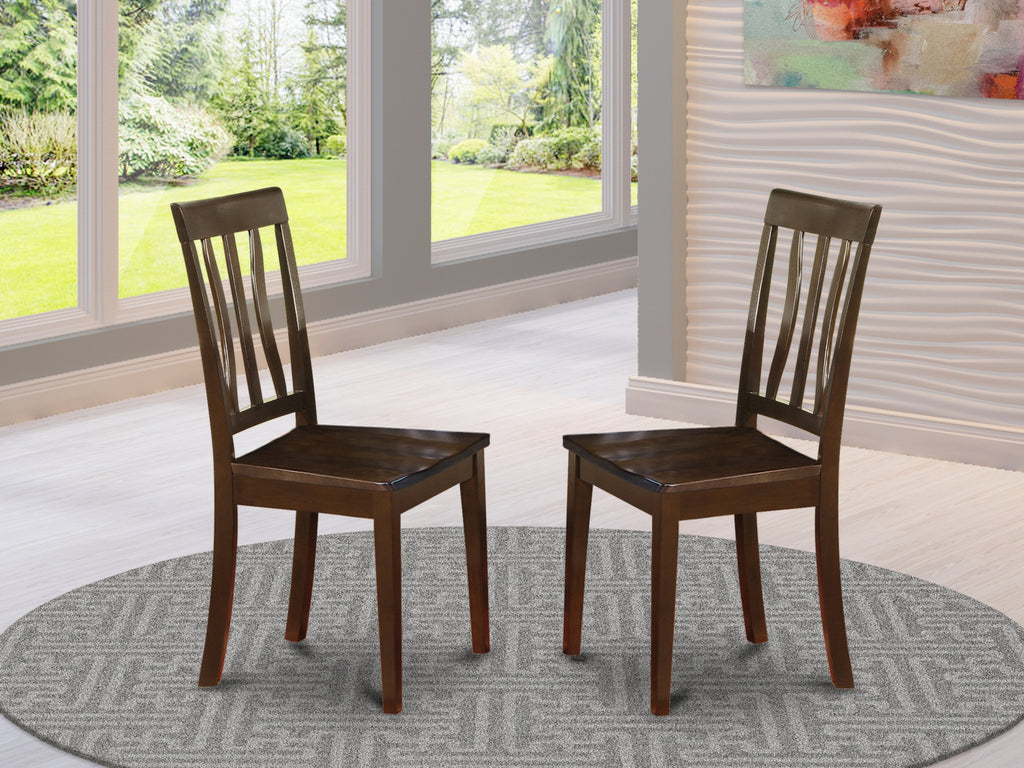 East West Furniture ANC-CAP-W Antique Dining Room Chairs - Slat Back Wooden Seat Chairs, Set of 2, Cappuccino