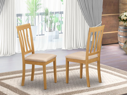 East West Furniture ANC-OAK-C Antique Dining Chairs - Linen Fabric Upholstered Wooden Chairs, Set of 2, Oak