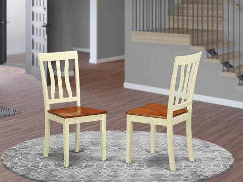 East West Furniture ANC-WHI-W Antique Dining Room Chairs - Slat Back Solid Wood Seat Chairs, Set of 2, Buttermilk & Cherry