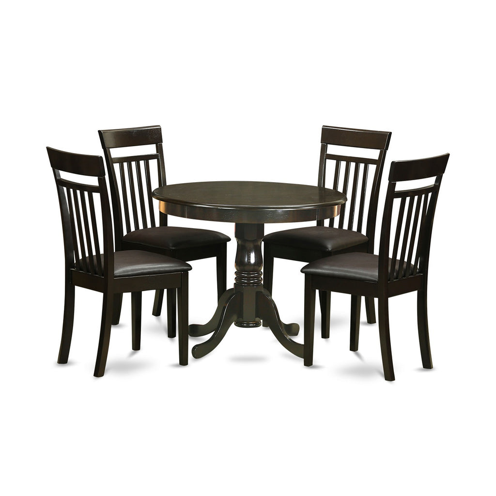East West Furniture ANCA5-CAP-LC 5 Piece Dinette Set for 4 Includes a Round Kitchen Table with Pedestal and 4 Faux Leather Upholstered Dining Chairs, 36x36 Inch, Cappuccino