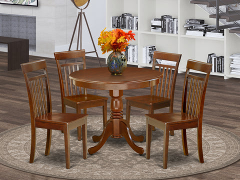 East West Furniture ANCA5-MAH-W 5 Piece Dining Room Table Set Includes a Round Kitchen Table with Pedestal and 4 Dining Chairs, 36x36 Inch, Mahogany