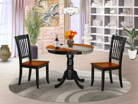 East West Furniture ANDA3-BCH-W 3 Piece Dining Table Set for Small Spaces Contains a Round Kitchen Table with Pedestal and 2 Kitchen Dining Chairs, 36x36 Inch, Black & Cherry
