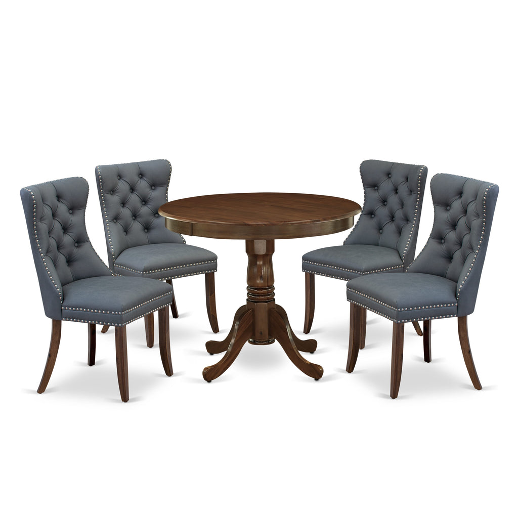 East West Furniture ANDA5-AWA-13 5 Piece Kitchen Table & Chairs Set Contains a Round Dining Table with Pedestal and 4 Parson Chairs, 36x36 Inch, Antique Walnut